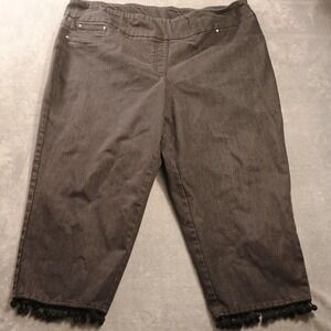 Ruby Rd. Capri Jeans Womens 22W Gray High Rise Pull On Fringe Hem Stretch Plus